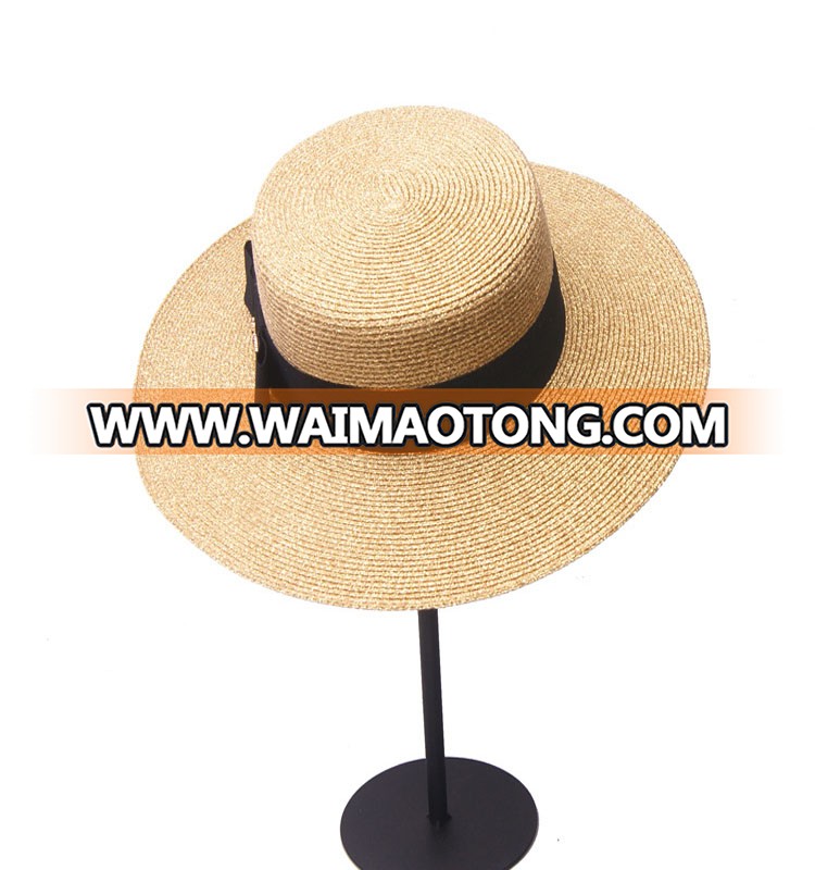 Spring and summer retro woven straw hat lady fashion wide-brimmed hat sunscreen tourmaline flat cap