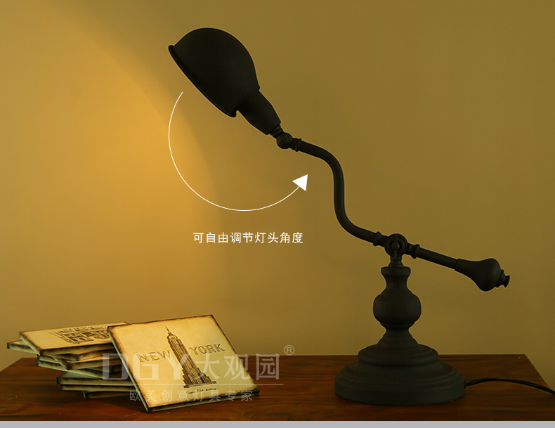 E27 Adjustable Lamp Angle Hotel Creative American Frosted Iron Lamp Holder Antique Retro Desk Lamp