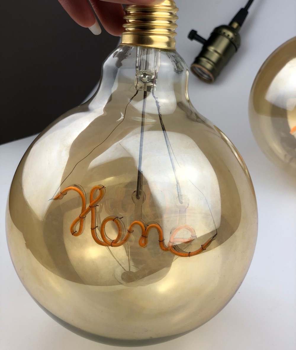 Decorative Single Curved Filament With "Love" "Home" Unique Word Design 5W E27 2000K Vintage Edison LED Golden Light Bulb G125