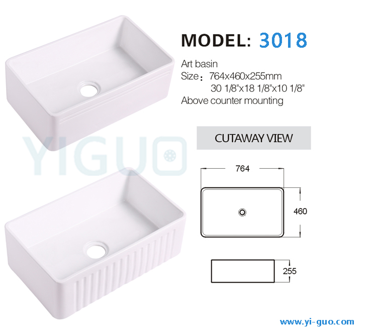 Fire clay / Ceramic farm sink, ceramic apron sink, farm kitchen sink 3018