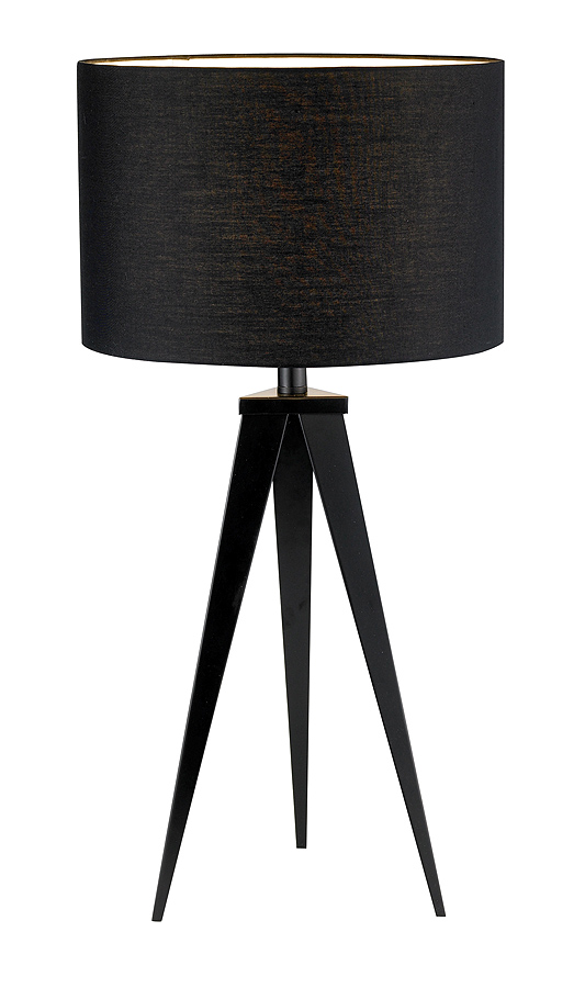 11.21-16 poly cotton drum shade black metal tripod base Director Table Lamp like a camera