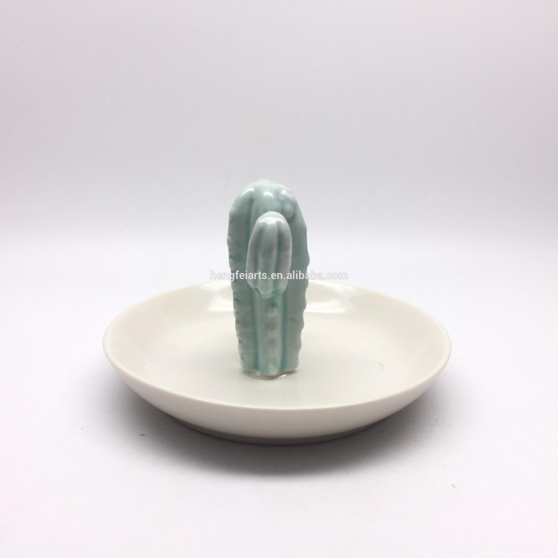 Cactus 3d design decoration round small ceramic ring holder dish