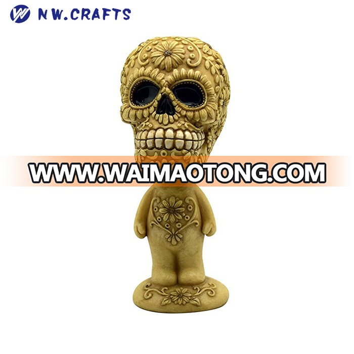 Bone Colored Day of the Dead Sugar Skull Man Bobble Head