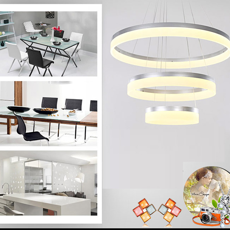 Classic style Fixture 3 Ring Circle Color Changing Aluminum Acrylic LED Chandelier Pendant Light