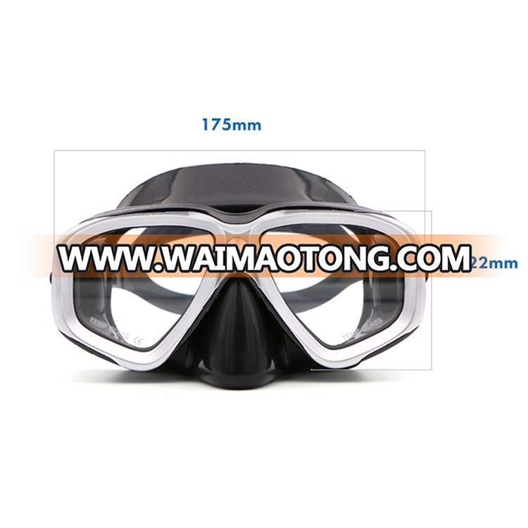 Multicolor CE Certification Tempered Glass Black Silicone Snorkeling Diving Mask