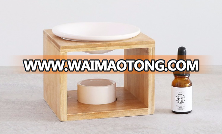 Wholesale Bamboo Frame Ceramic Oil Burners Scented Wax Tart Warmers