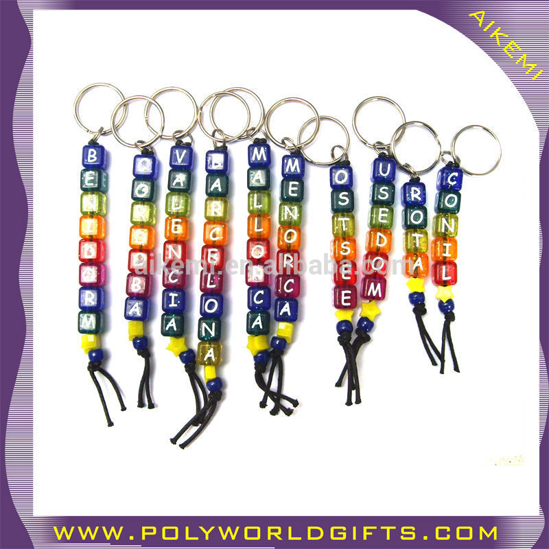 tourist collectible plastic alphabet keyring,mixed color with vertical hole plastic 12mm beads,plastic beads chain