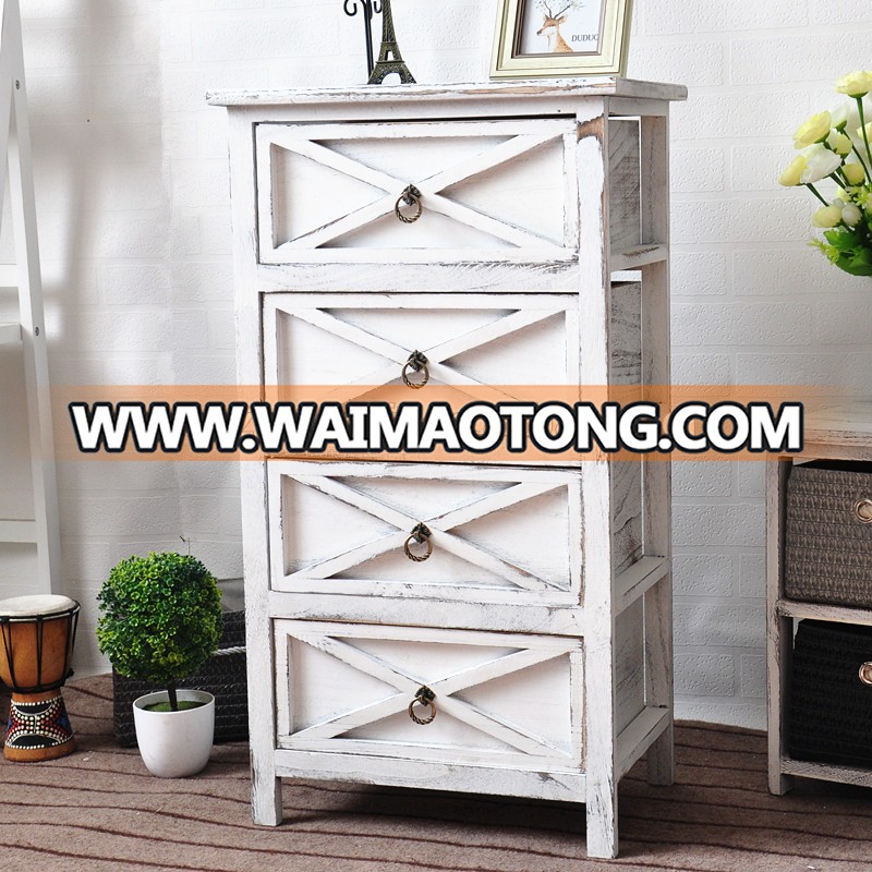 Antique White Wood Living Room Storage Cabinet Furniture with Drawers