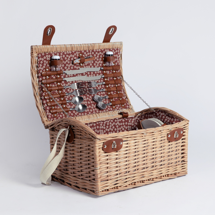 Cheap handicraft custom wood willow wicker picnic basket for 4