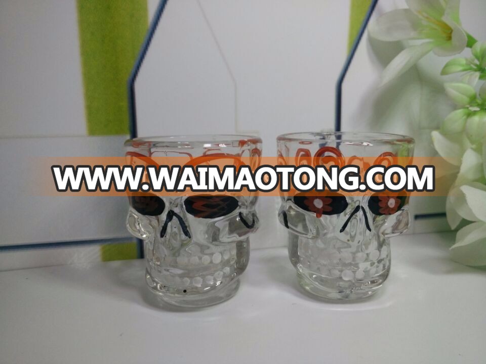 Wholesale 1.5oz unique skull shot glasses with hand painting