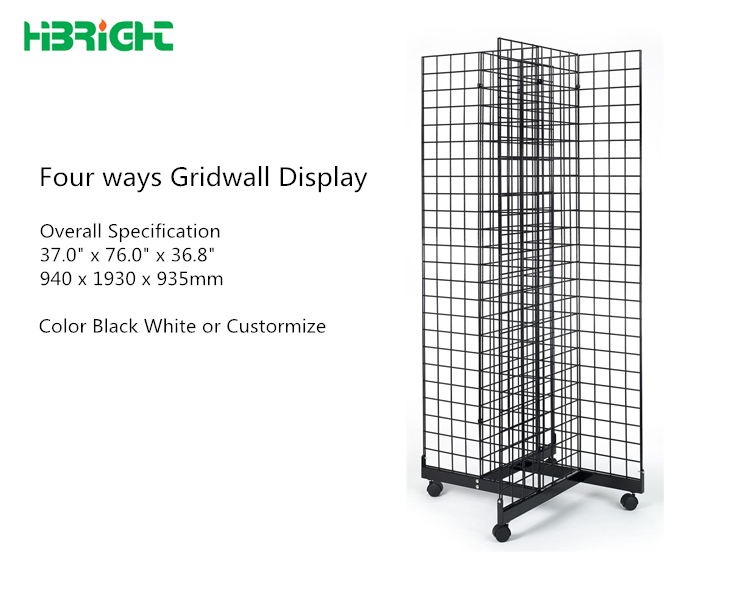 Rolling Floor 3 Sided Hook Metal Gridwall Wire Display Rack