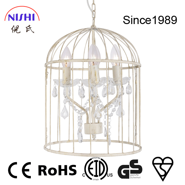 Industrial vintage bird cage  crystal ceiling decorative fancy chandelier pendant lamp for bedroom  NS-124065D