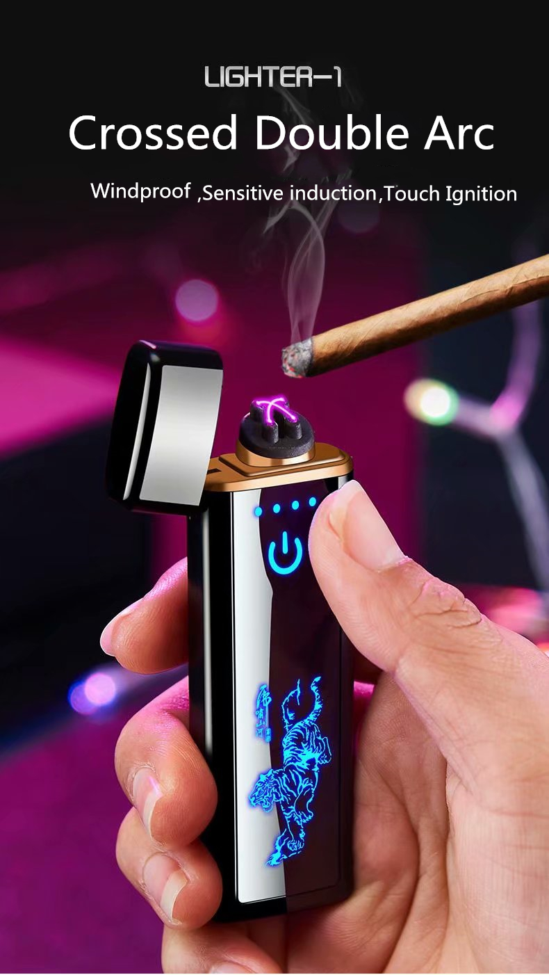 Slim Newest USB Recharged Windproof Flameless Lighter Electric Dual ARC Lighter