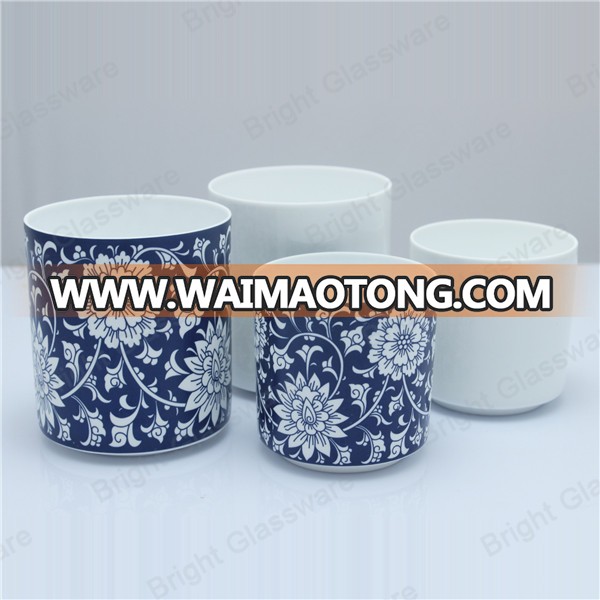 Accept custom design high quality ceramic candle holder container with metal lid wholesale