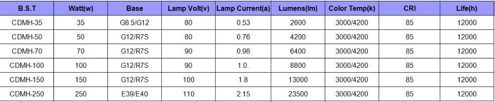 Ceramic metal halide lamp 250W