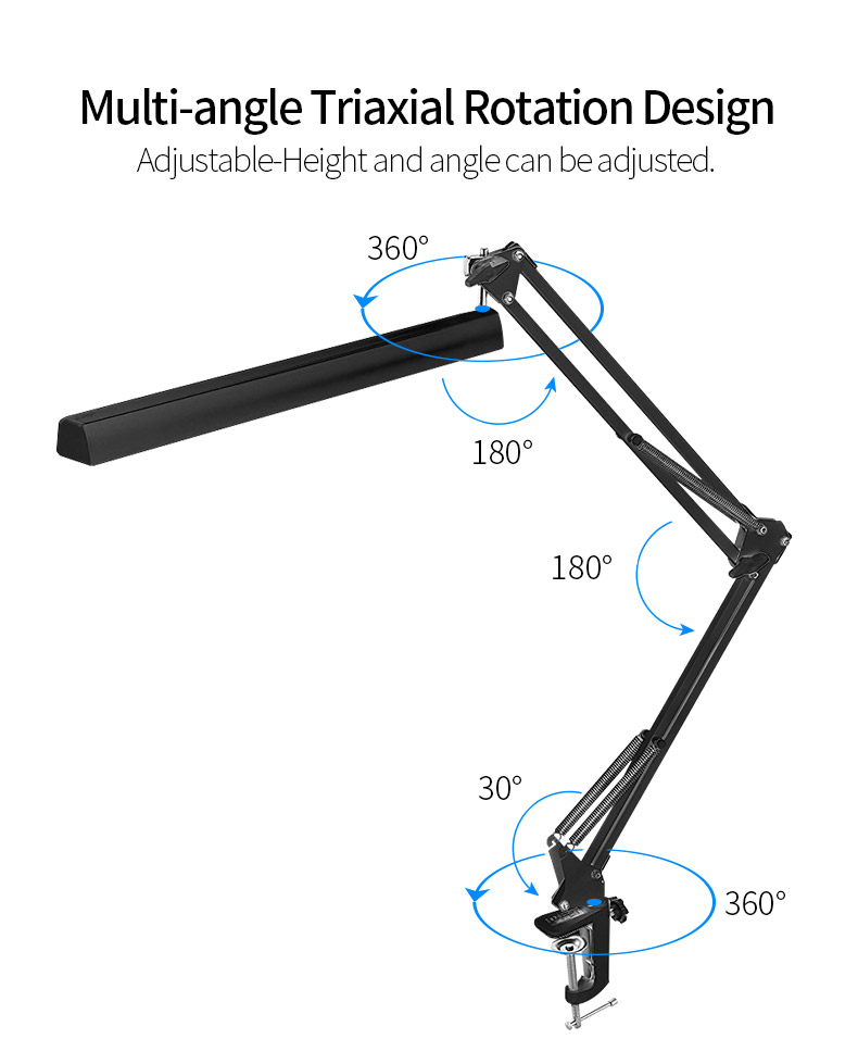 Touch Control Mental Swing Arm Dimmable Dual Color Temperature Task Table Lamp with Clamp Working Light