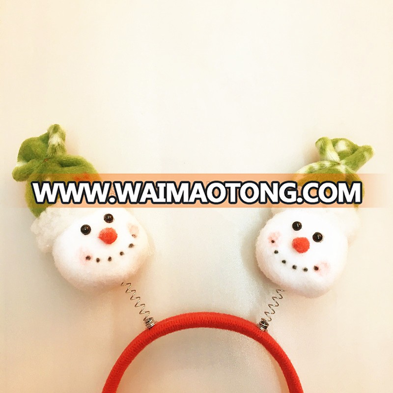 Christmas toy spring headband with 2 snomman and santa bobblehead