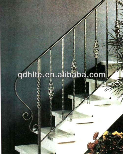 House building decoration indoor wrought iron stair , ornamental staircase railing