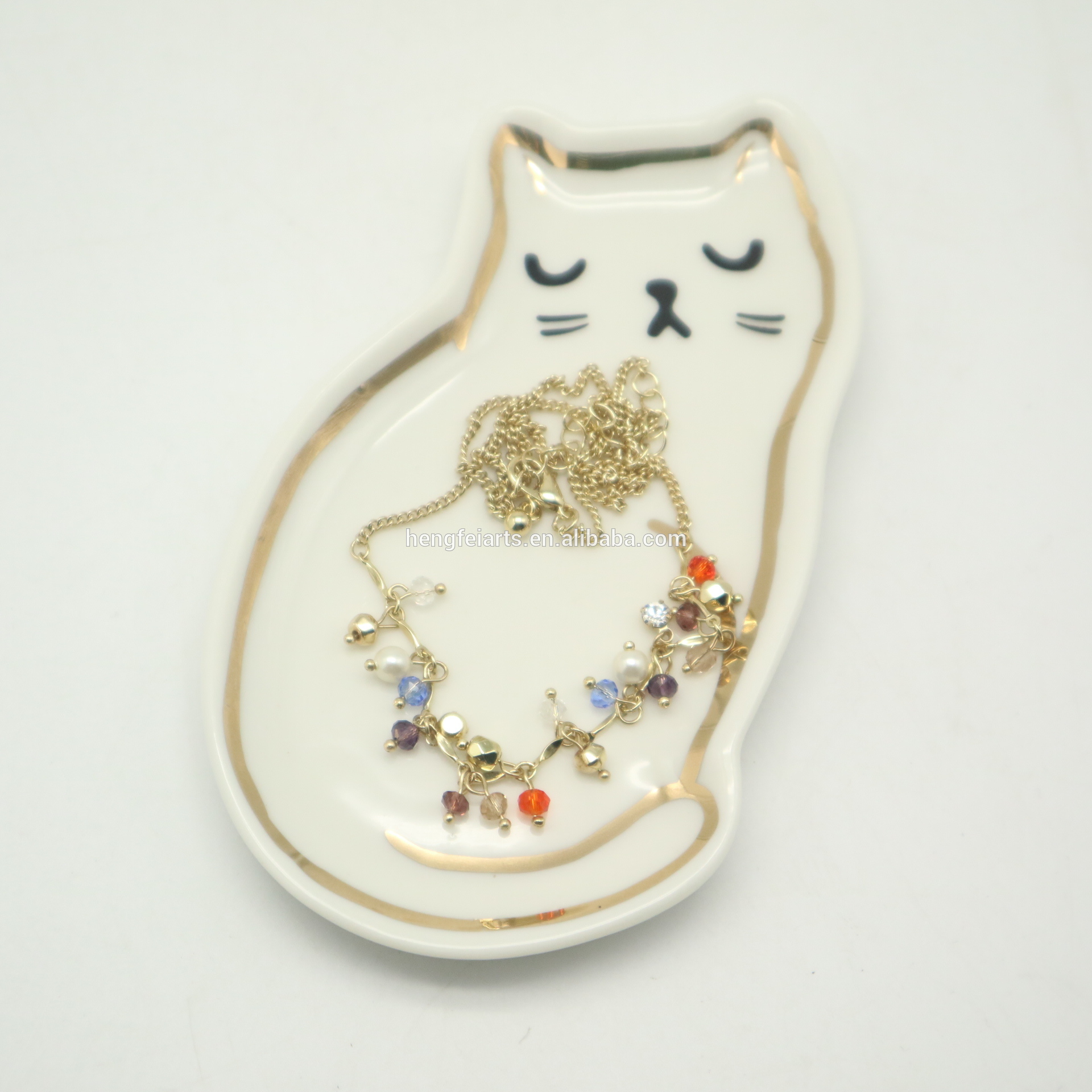 Custom Ceramic Golden Cat Shape Trinket Dish Jewelry dish For Wedding Gift, Home decoration