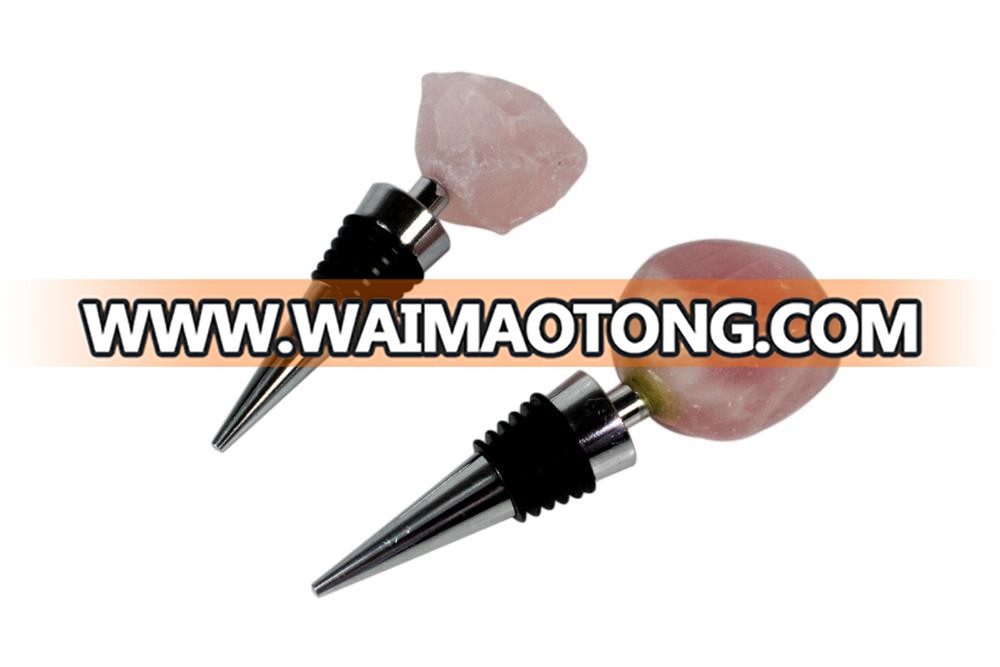 natural rose quartz crystal wine stopper gemstone metal wine stopper