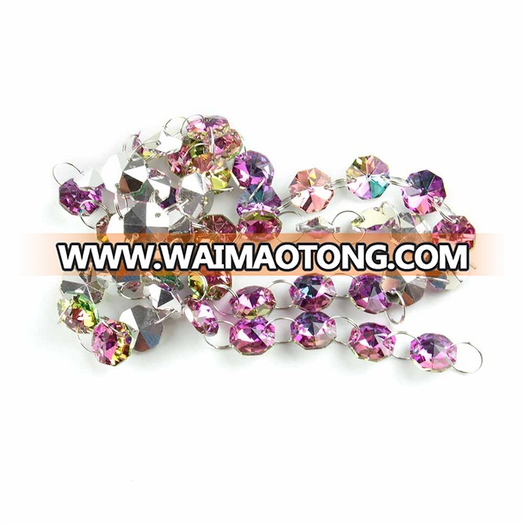 Free shipping rainbow 14mm crystal octagon beads with silver circles connectors for exquisite furnishings in the family