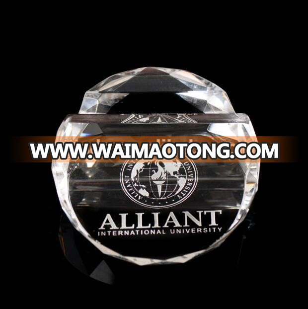 Custom K9 glass crystal diamond cutting round shape of the surface of the table decoration paperweight