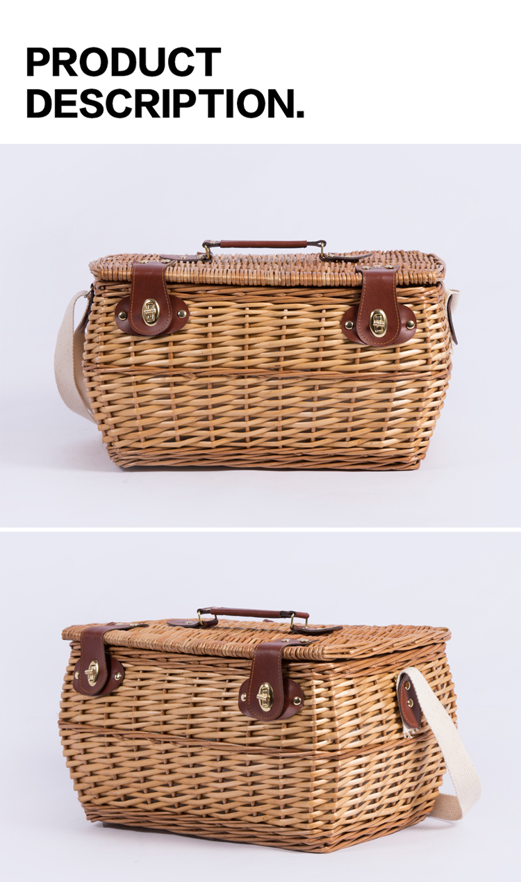 Handmade crafts small outdoor mini gift baguette storage willow rattan hampers weaving wicker picnic basket straps long handle