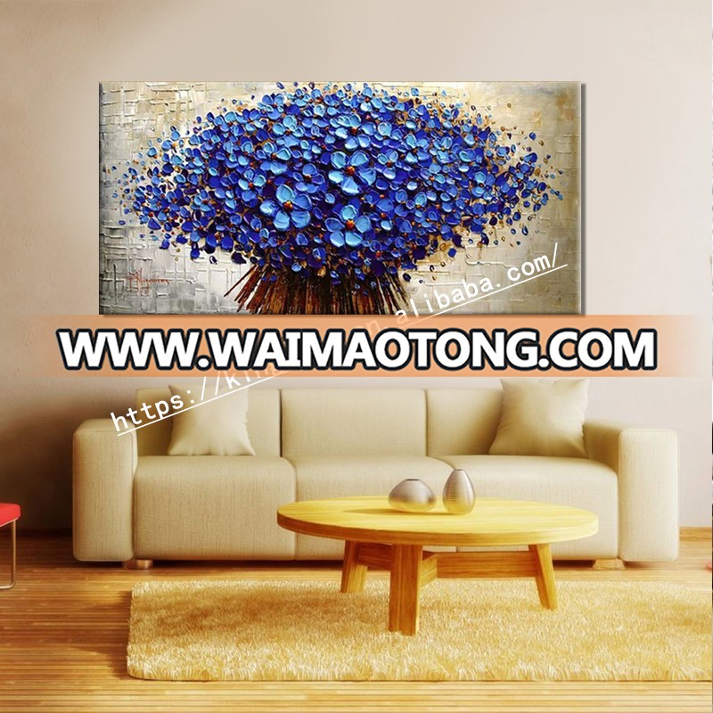 abstract knife flower oil painting blue wall art hand painted Thick skin texture 3D flower oil painting wholesale for livingroom