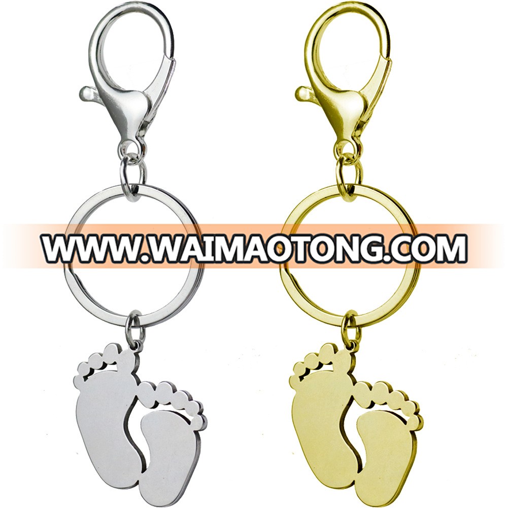 Yiwu Factory New Design Silver Gold Plated Cute Foot Two Sided Custom Keychain For Baby