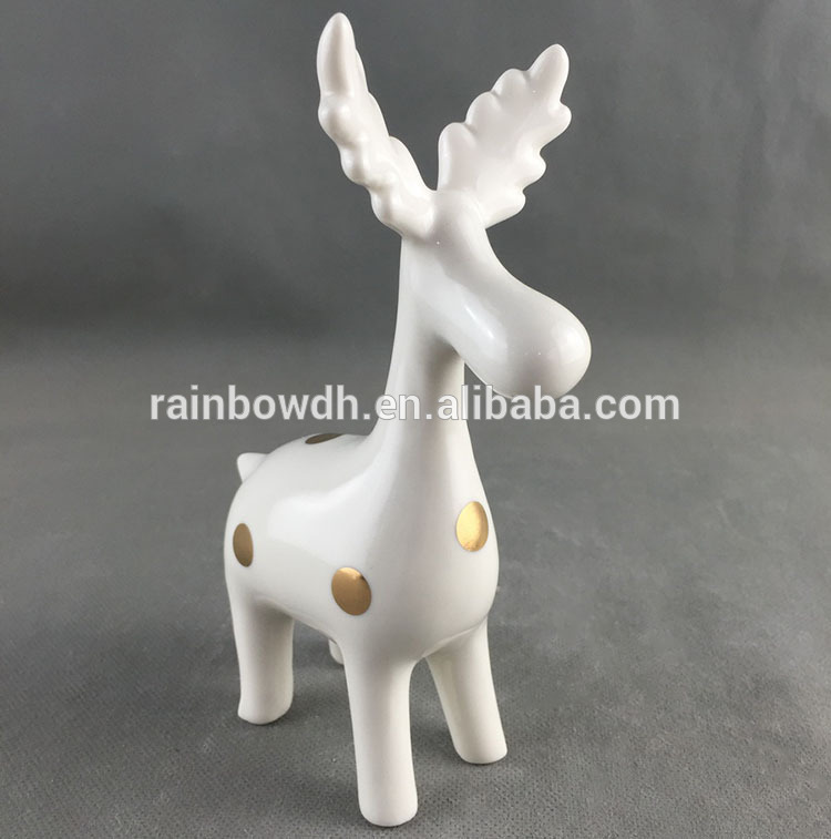 White Ceramic Reindeer Figurine Christmas Decor Ornaments