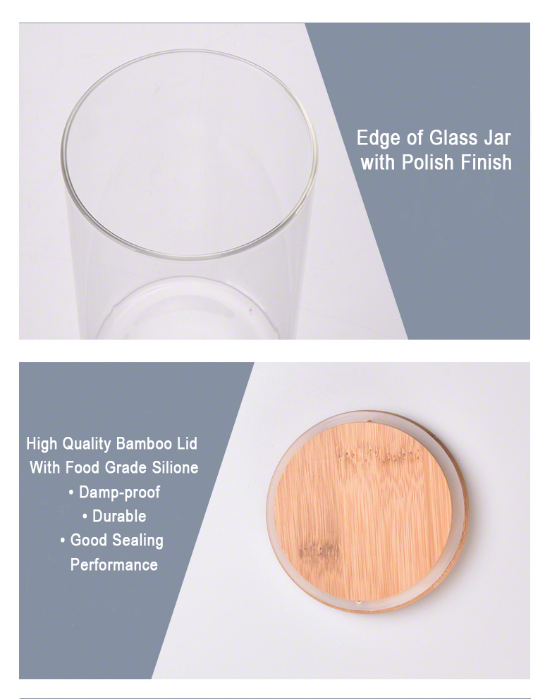 OEM / ODM Handmade Borosilicate Glass Food Jar With Bamboo Lid