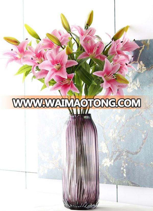 3 heads latex artificial lily flower for wedding decoration