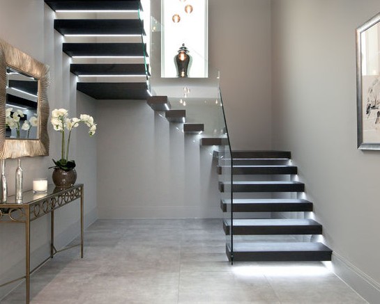 metal wood floating staircase design