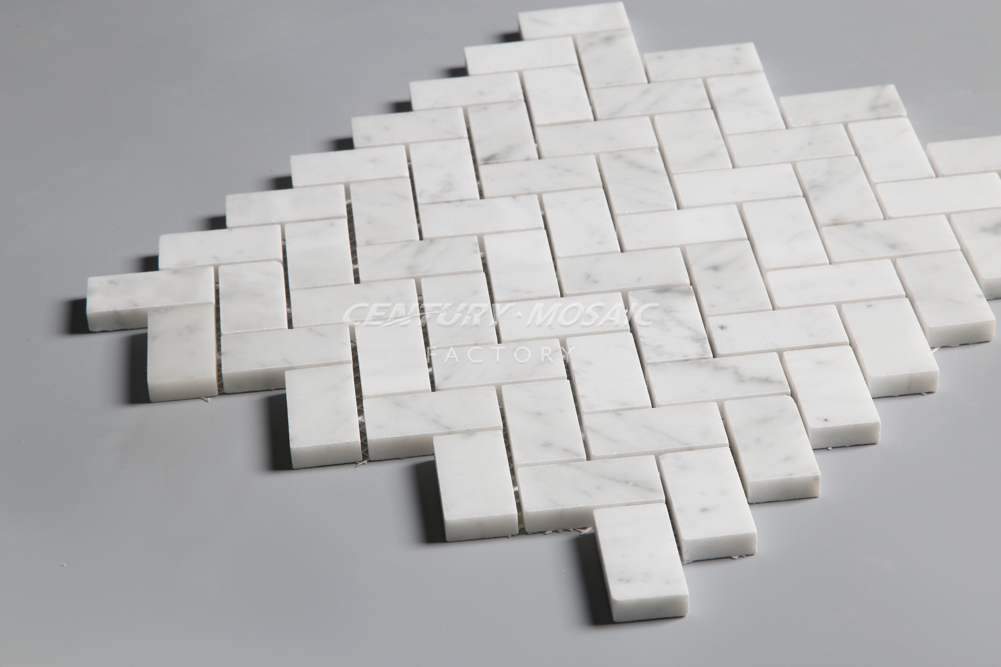 Century Carrara White Herringbone Shaped Marble Mosaic Tile Interior Wallpaper