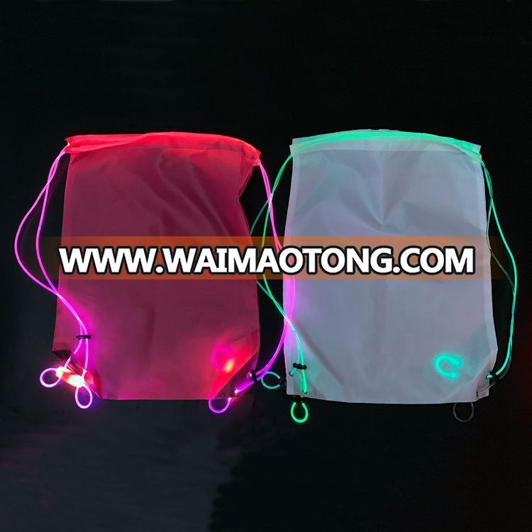 Fashionable OEM outdoor glowing nylon drawstring bag night cycling LED backpack