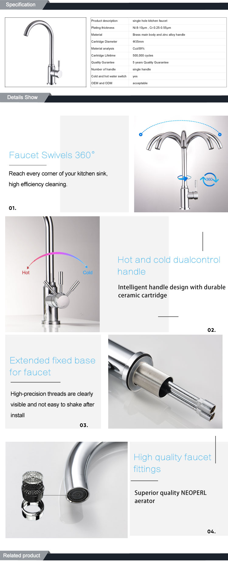 Wholesale price deck mounted brass hot cold water kitchen faucet