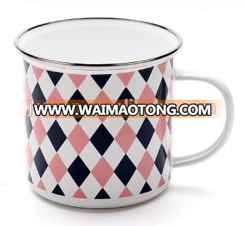 High Quality Stainless Steel Rim Enamelled Coffee Mug Customer logo printed metal cup