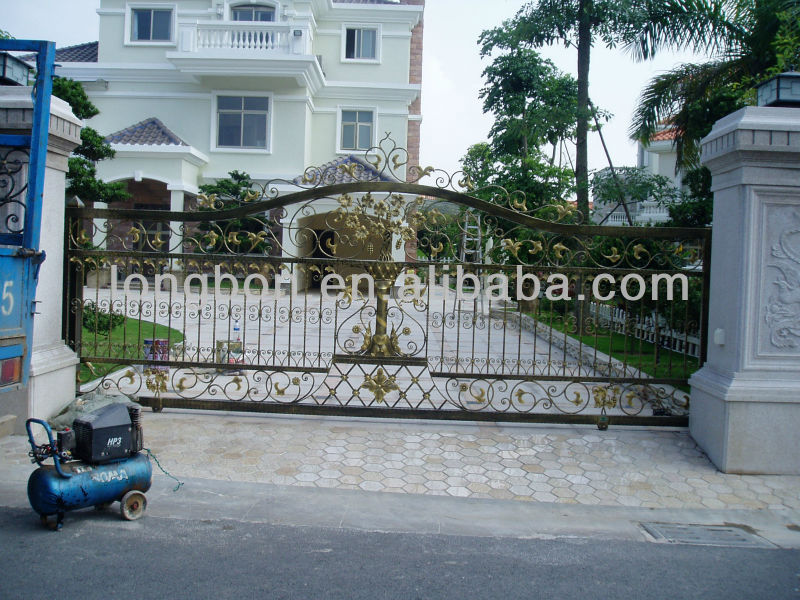 Steel wrought iron sliding gate design heavy duty