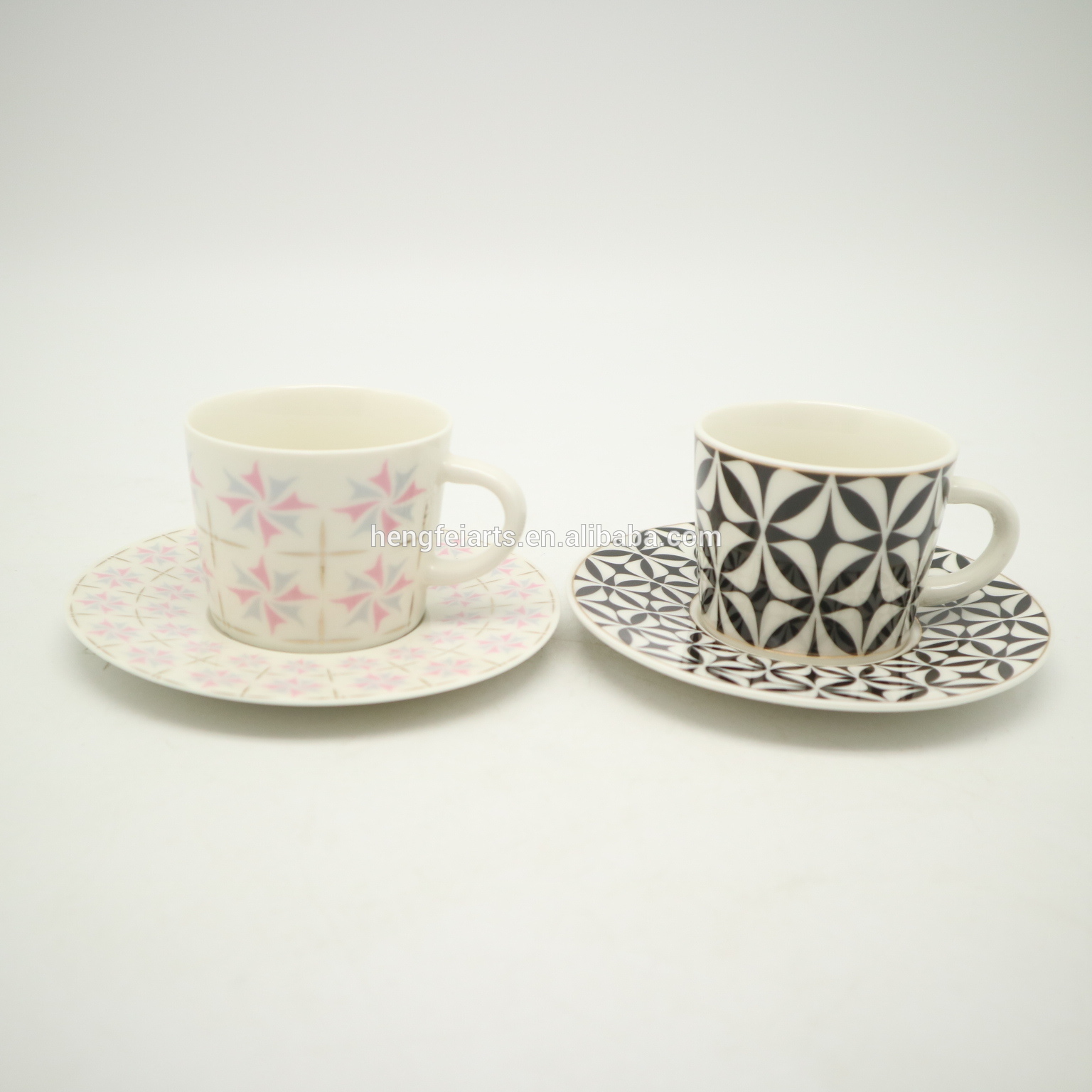 Small ceramic modern design pink color coffee cup with saucer