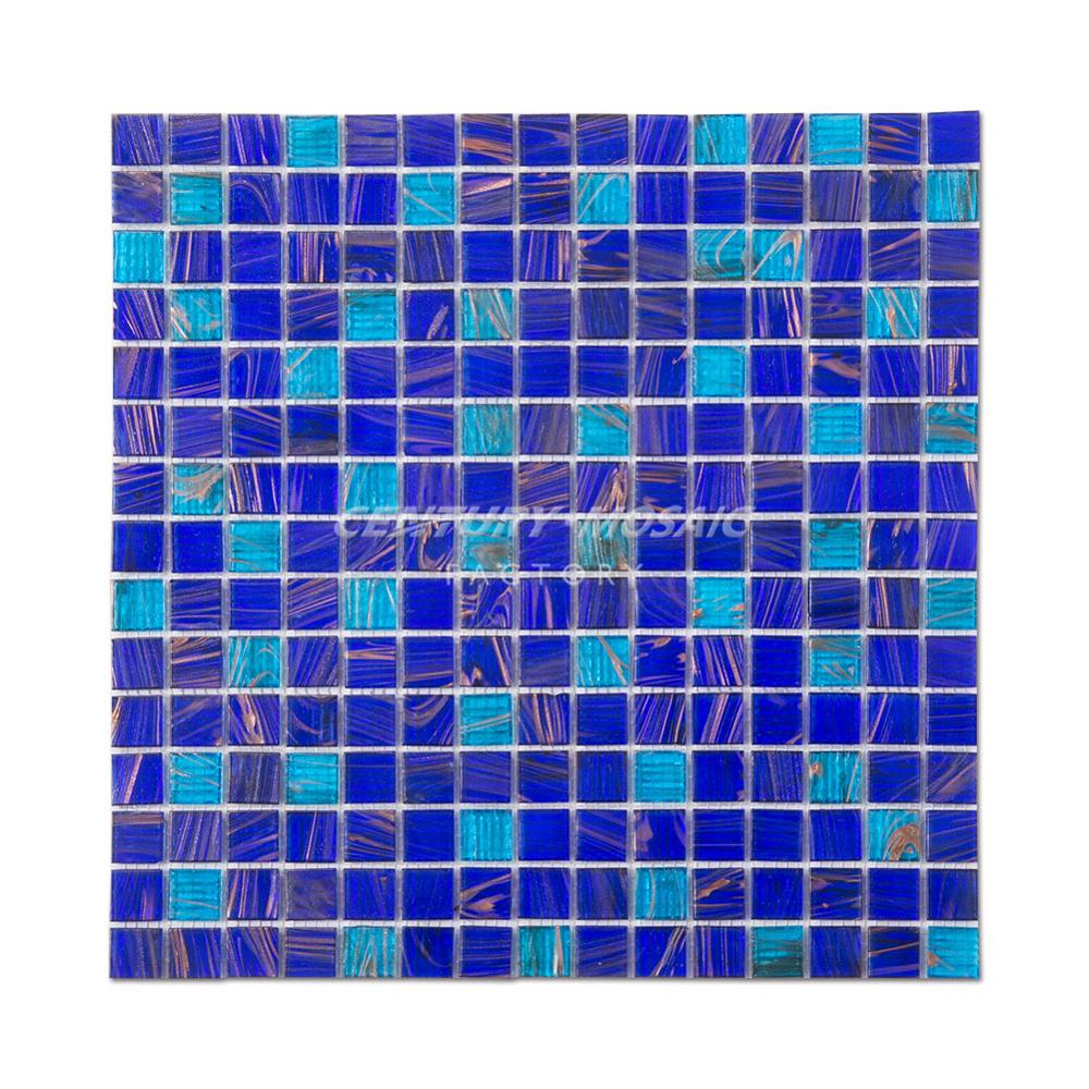 Cheap Golden Line Blue Square Glass Swimming Pool Mosaic Tile