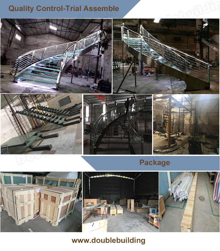 Commercial stainless steel glass curved staircase custom glass wood arc stairs