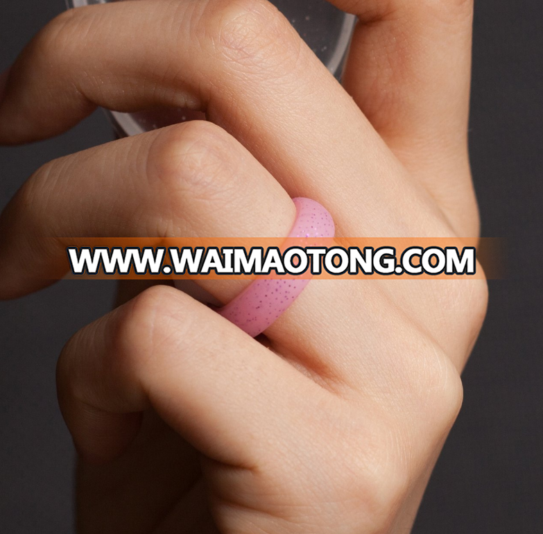 2.7mm width women silicone wedding band silicone ring shining ring