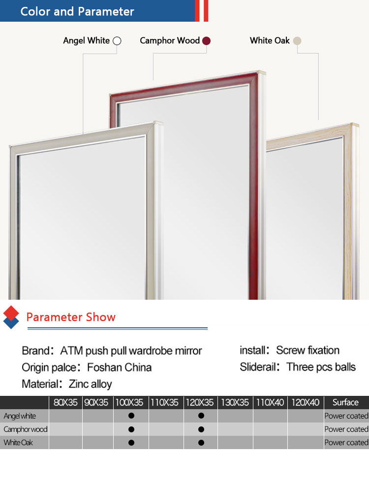 Cheap Simple Style Decorative Portable Aluminum Coated Pull-Out Wardrobe Dressing Mirror