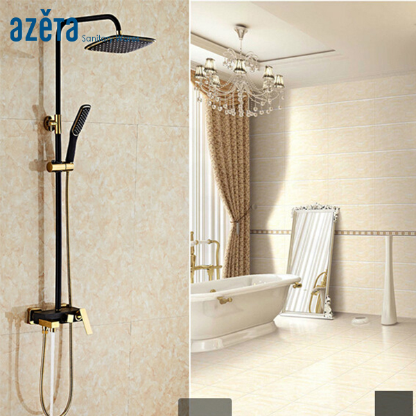 New Fashion Luxury Royal Hotel Black Gold Wall Mount Rain Bath Shower Faucet Bathroom Muslim Shower Set