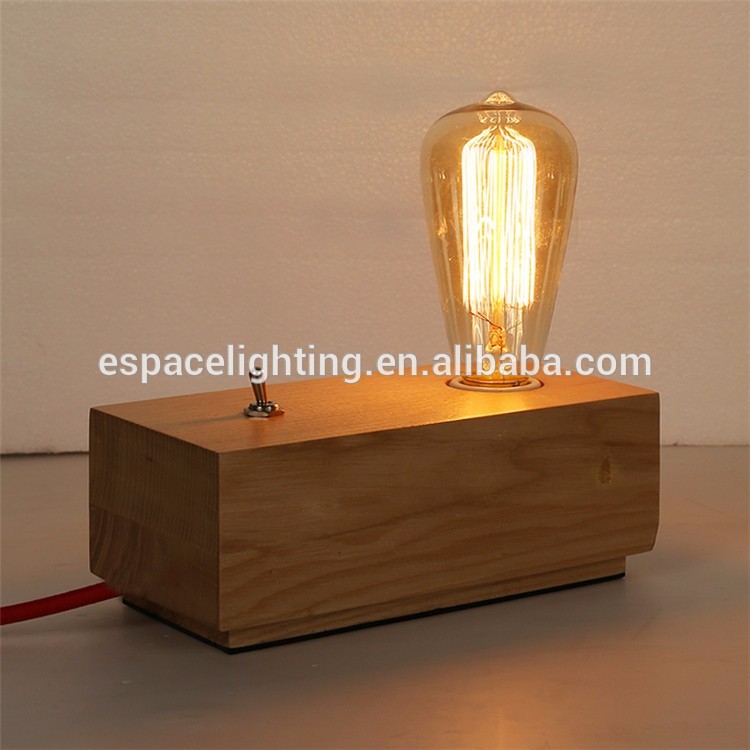 Modern taobao wood block switch table lamp with edison bulbs