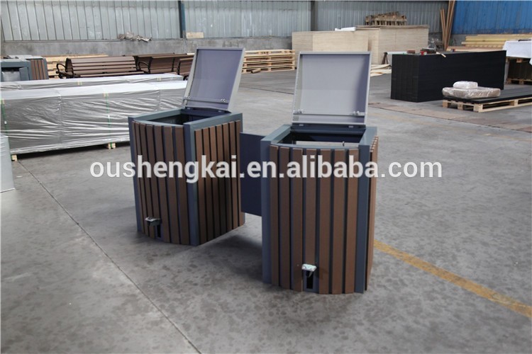 eco friendly park dustbin collector wpc dustbin wood plastic composite single or double