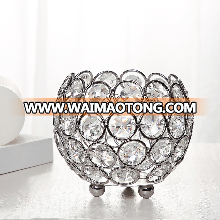 Sliver Metal Crystal Glass Candle Holder For Wedding Decoration