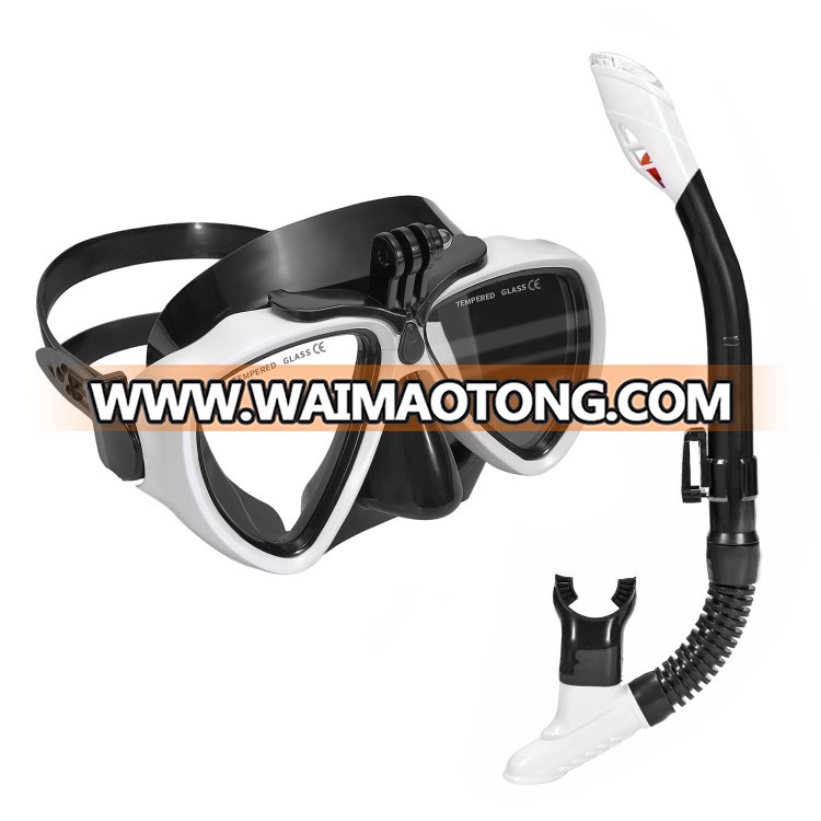 Panoramic Wide View Anti-Fog Diving Mask And Dry Snorkel Set With Camera Mount