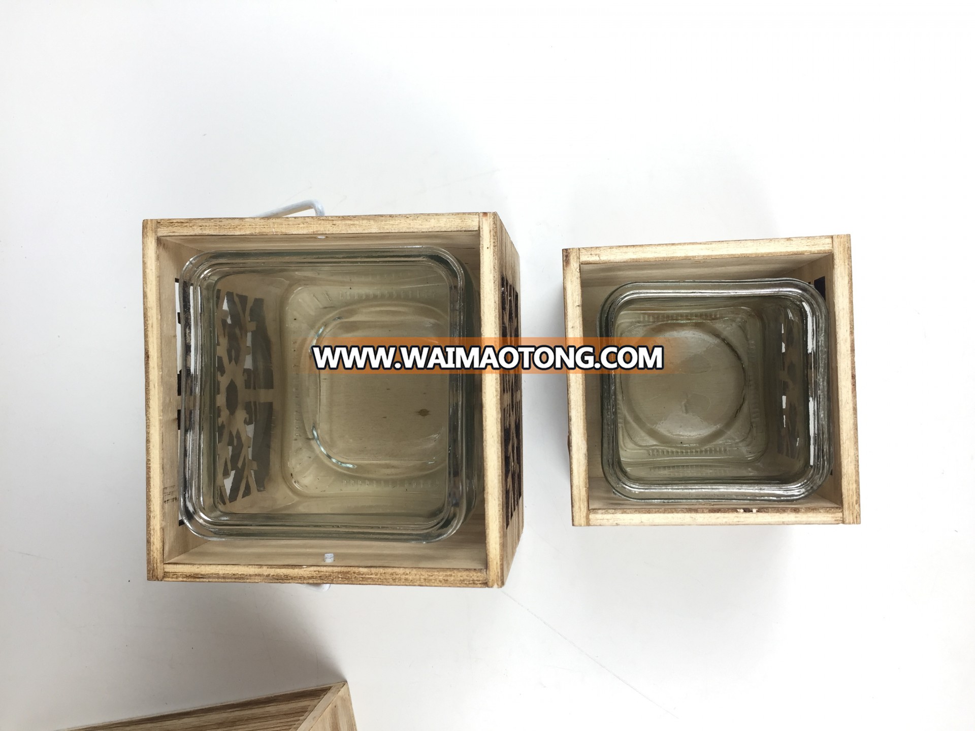 Burning color wood product snowflake wood boxes with handle