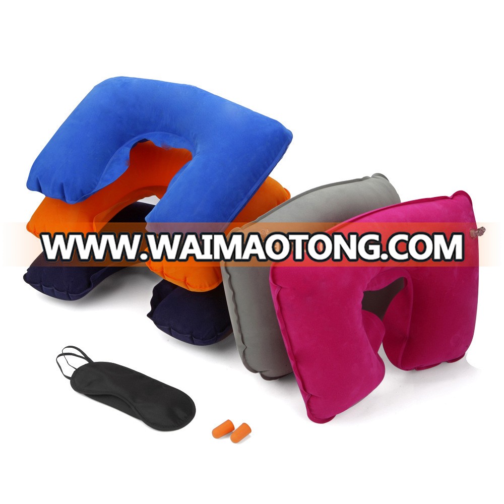 Hoge Eco-friendly 3 in 1 inflatable travel pillow set (pillow + Eye Mask + Earplug)